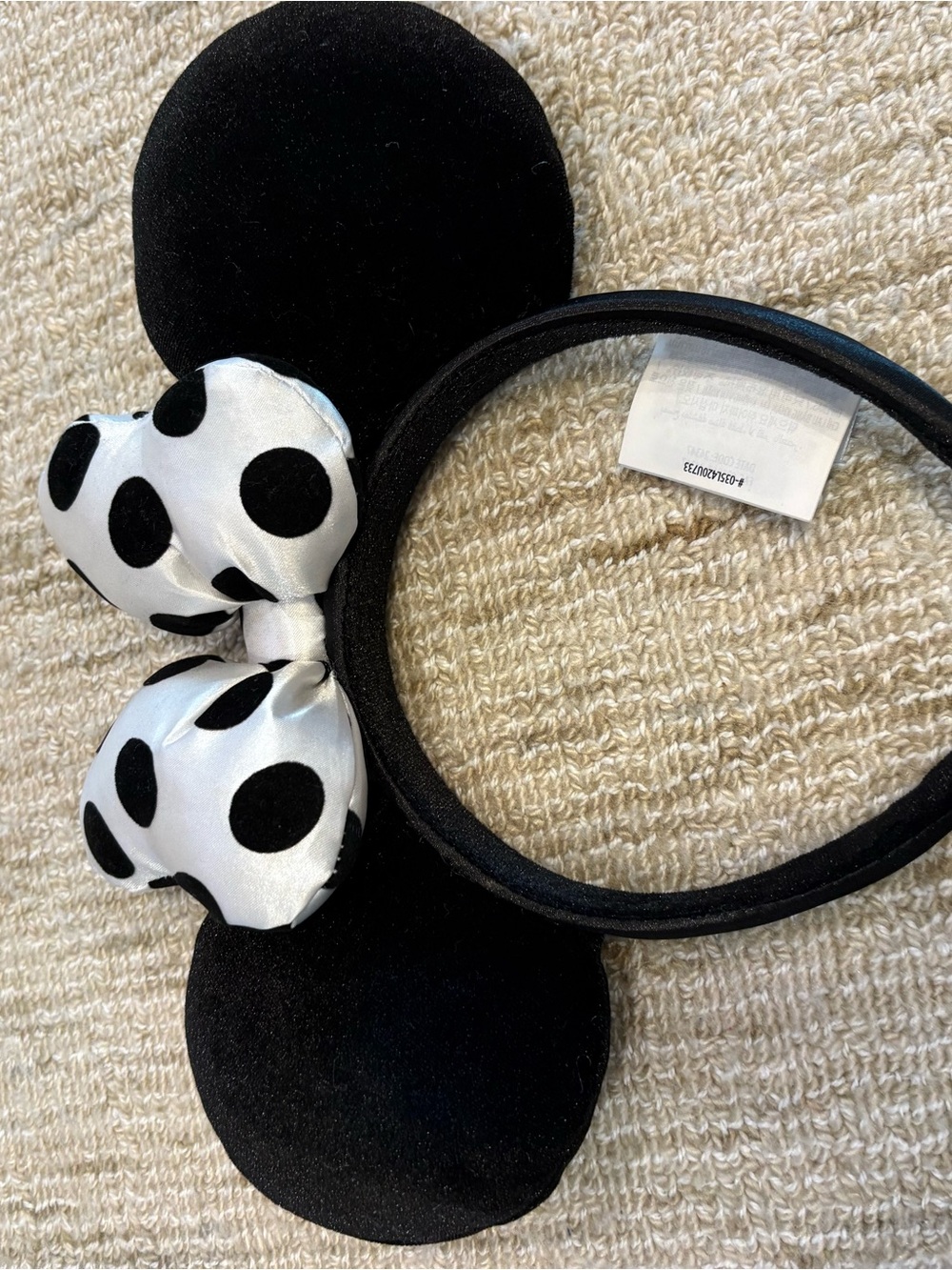 Disney Black Minnie Ear Headband with White Polka Dot Bow
